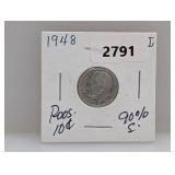 1948 90% Silv Roos Dime