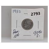 1950 90% Silv Roos Dime