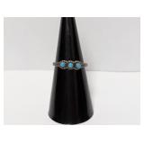 .925 Sterling Silv Tri-Stone Turquoise Ring Sz 7