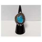 .925 Sterling Silv Turquoise Statement Ring Sz 6