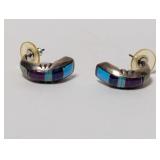 .925 Sterling Semi-Circular Blue Inlay Earrings