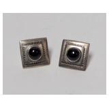 .925 Sterling Silver Black Stone Square Earrings