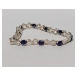 7" .925 Sterling Bow and Blue Stone Bracelet