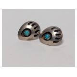 .925 Sterling Silver Turquoise Paw Print Earrings