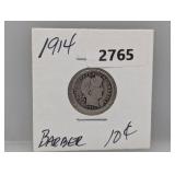 1914 90% Silv Barber Dime