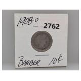 1908-D 90% Silv Barber Dime