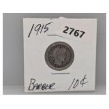 1915 90% Silv Barber Dime