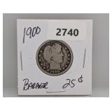 1900 90% Silv Barber Quarter