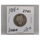 1908-O 90% Silv Barber Quarter