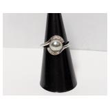 .925 Sterling Silver Faux Pearl Ring Size 8
