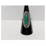 .925 Sterling Silver Oval Malachite Ring size 7.5