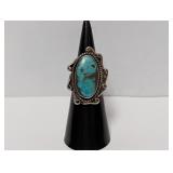 .925 Sterling Silv Turquoise Statement Ring Sz 5