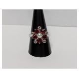 .925 Sterling RS Floral Ring Red Yellow Sz 10