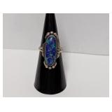 .925 Sterling Silver Blue Green Oval Ring Size 6
