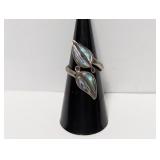 .925 Sterling Silver Abalone Leaf Ring