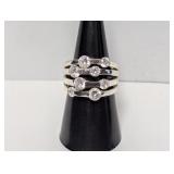 .925 Sterling Multi Band Clear Cocktail Ring Sz 8