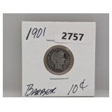 1901 90% Silv Barber Dime
