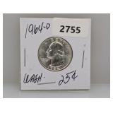 1964-D 90% Silv Wash Quarter