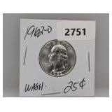 1962-D 90% Silv Wash Quarter