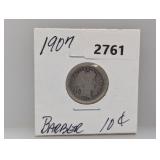 1907 90% Silv Barber Dime