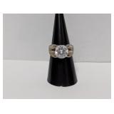 .925 Sterl Lg Round CZ Stone Ring Sz 7