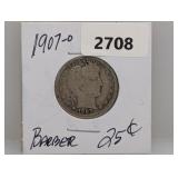 1907-O 90% Silv Barber Quarter