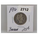 1916 90% Silv Barber Quarter