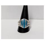 .925 Sterl Turquoise Inlay Ring Sz 12