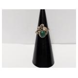 .925 Sterl Malachite Leaf Ring Sz 4
