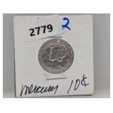 1942 90% Silv Mercury Dime