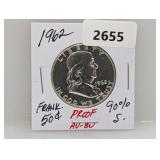 1962 90% Silv PF AU/BU Franklin Half $1