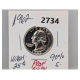 1962 90% Silv PF AU/BU Wash Quarter