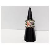 .925 Sterl Enamel Floral Ornate Ring Sz 6
