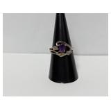 .925 Sterl Purple Stone Ring Sz 8