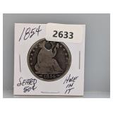 1854 90% Silv Seated Half $1 Dollar