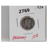 1934 90% Silv Mercury Dime