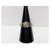 .925 Sterl Diamond Cut Rose Ring Sz 7