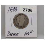 1898 90% Silv Barber Quarter