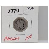 1934 90% Silv Mercury Dime