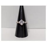 .925 Sterl Vtg Square Cut Engagement Ring Sz 8