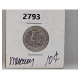 1944 90% Silv Mercury Dime