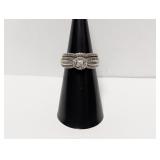 .925 Sterl Diamond Wedding Ring Set Sz 5