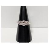 .925 Sterl Diamond Trio Halo Ring Sz 7