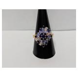 .925 Sterl Blue Cluster Ring w/Diam Accent Sz 10