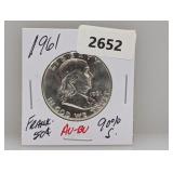 1961 90% Silv AU/BU Franklin Half $1