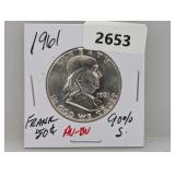 1961 90% Silv AU/BU Franklin Half $1