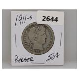 1911-S 90% Silv Barber Half $1 Dollar