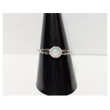 .925 Sterl Opal & Diamond Accent Halo Ring Sz 9