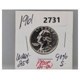 1961 90% Silv PF AU/BU Wash Quarter