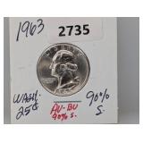 1963 90% Silv AU/BU Wash Quarter